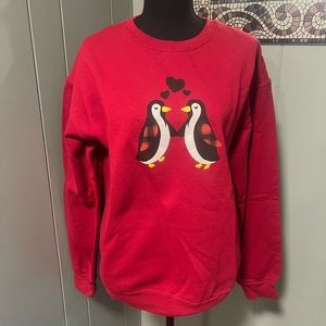 Red Valentine Sweatshirt Jerzees NuBlend Medium Penguin Hearts